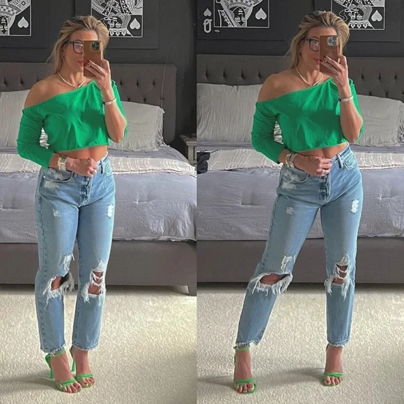 SUPERDOWN GREEN CROP TOP - Picture 3 of 9